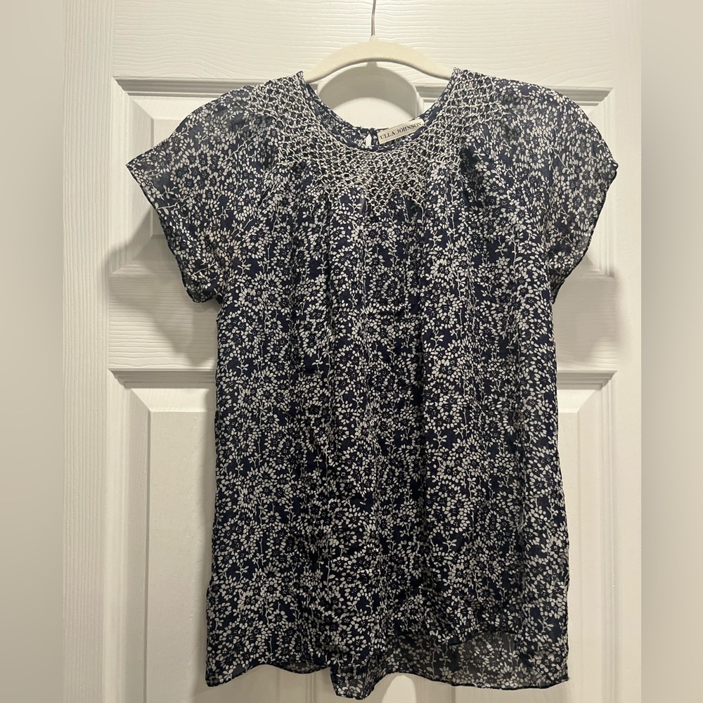 Ulla Johnson 100% silk blue floral blouse never worn. Size 2